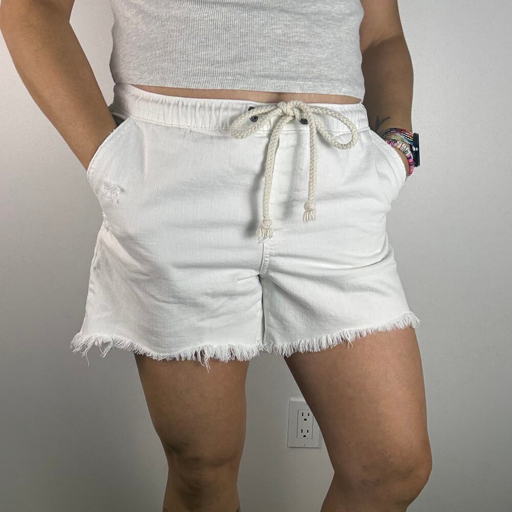Aerie American Eagle white cut off twill shorts size Large